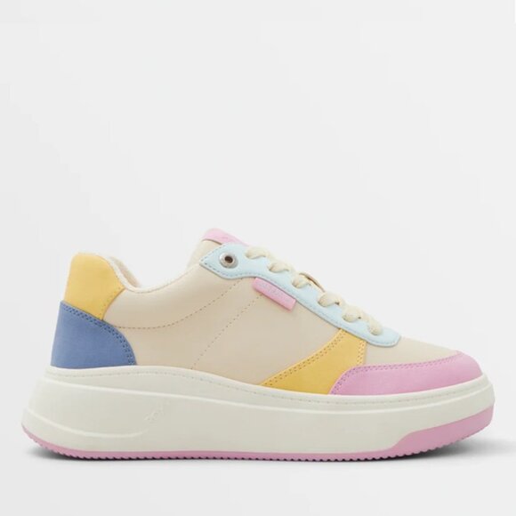 Roxy Carver Sneakers Size 6.5 Platform Parchment Multi Colorblock Low Top Laceup - Picture 4 of 11